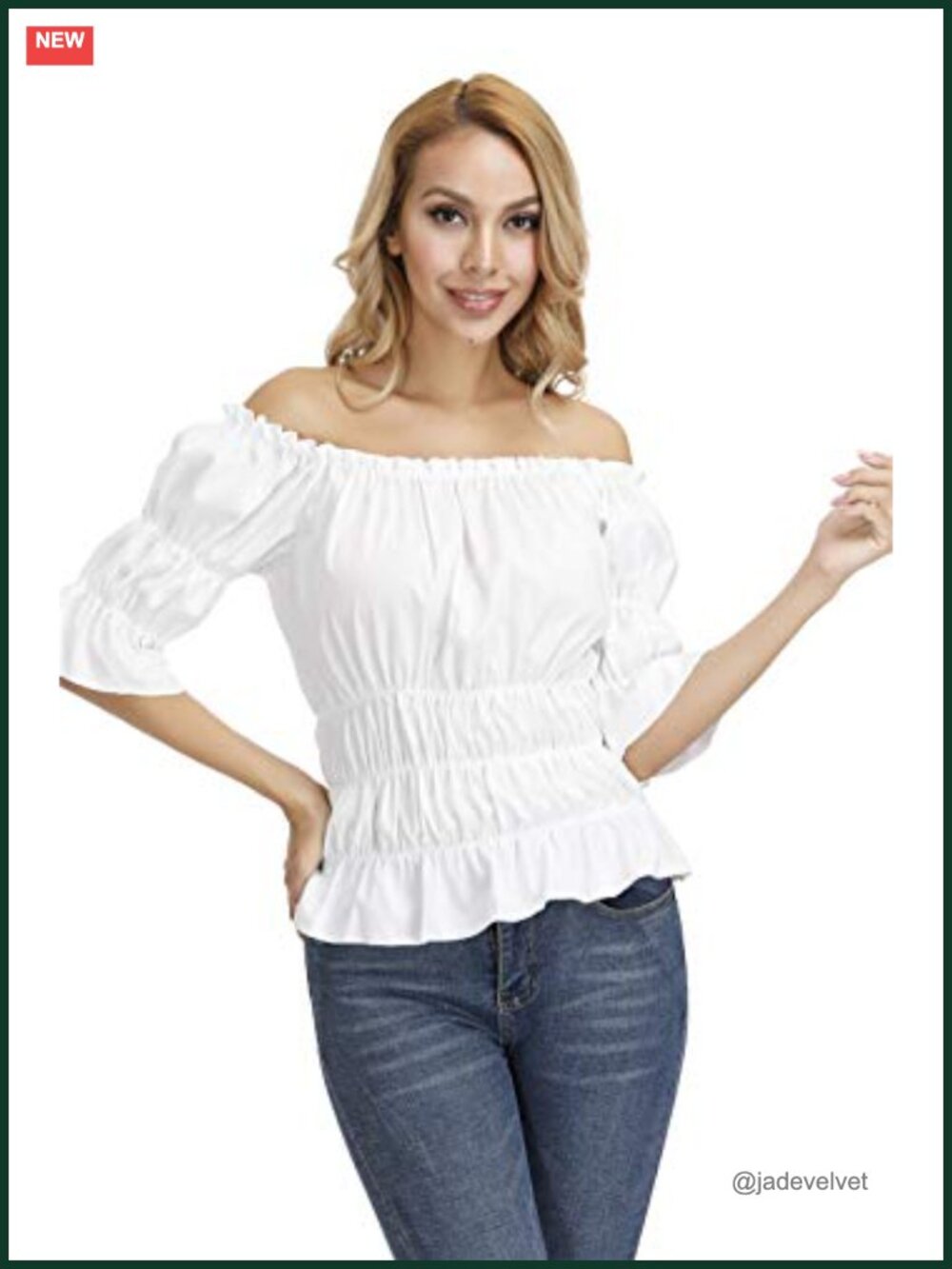Steampunk Off Shoulder Peasant Blouse Short Sleeve Smocked Wench Top